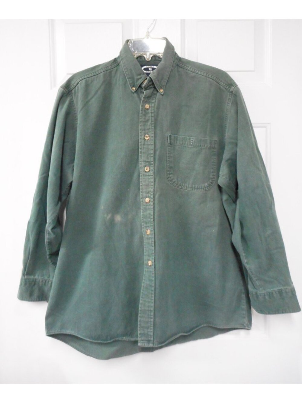 Three Rivers button down long sleeve shirt - Heavy green twill - Mens L